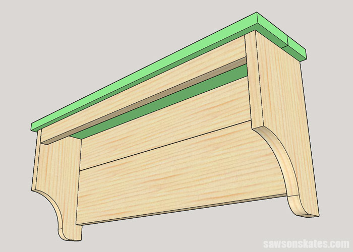 Sketch showing how to attach the top on a DIY wall-mounted coat rack