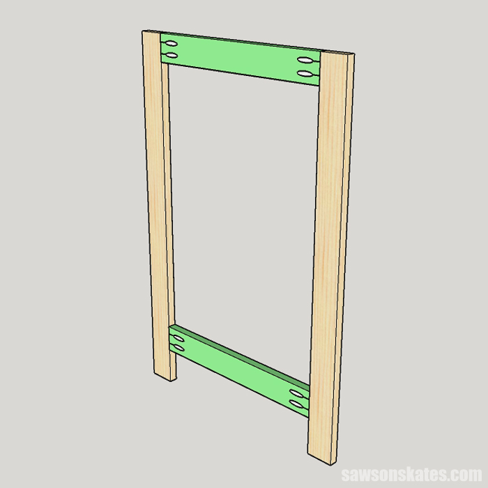 Diagram showing how to attach the rails to the legs of a DIY stocking holder stand