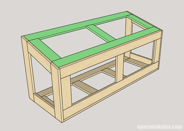 Sketch showing how to assemble the top of a DIY miter saw dust hood and attach it to the sides