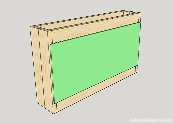 Sketch showing how to attach the back on the storage area for a DIY writing desk