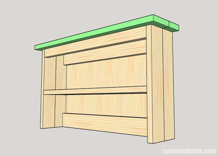 Sketch showing how to attach the top to the storage area for a DIY writing desk