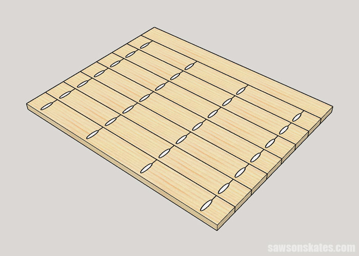 Sketch showing how to assemble the desktop for a DIY writing desk