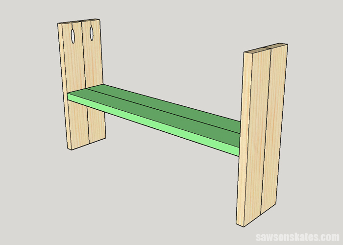 Sketch showing how to attach the shelf to the storage area for a DIY writing desk