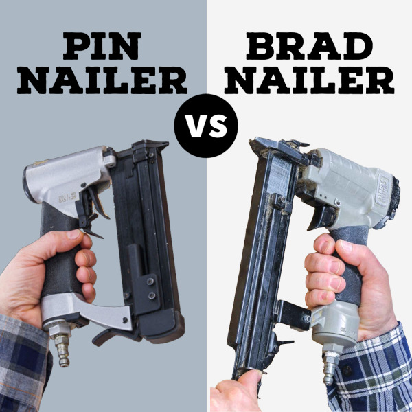 text and images of a pin nailer vs a brad nailer