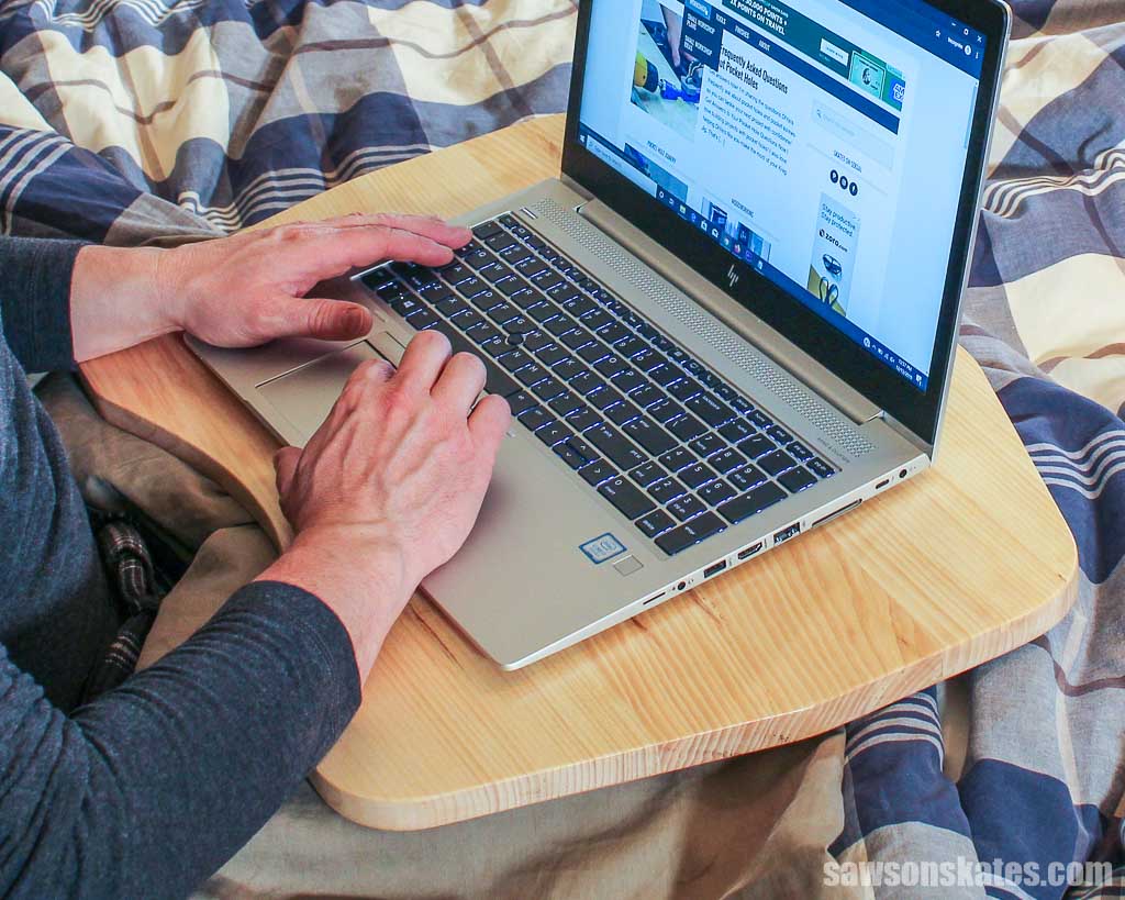 Using a laptop on diy wooden lap desk