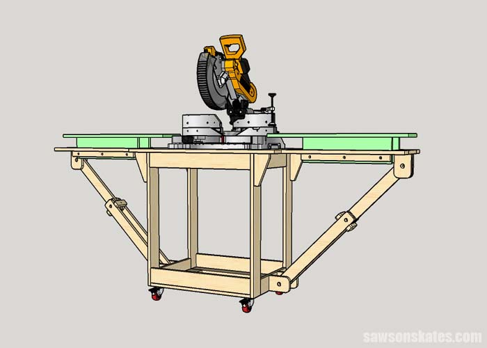 Installing the wing tables in a mobile DIY miter saw stand
