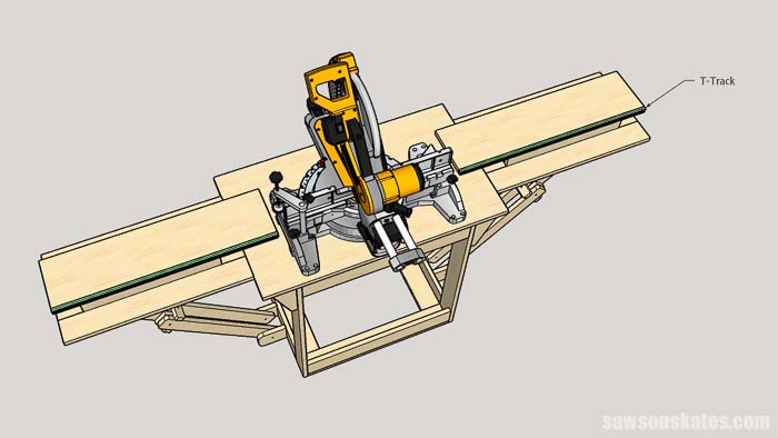 Attaching t-track to a miter saw cart