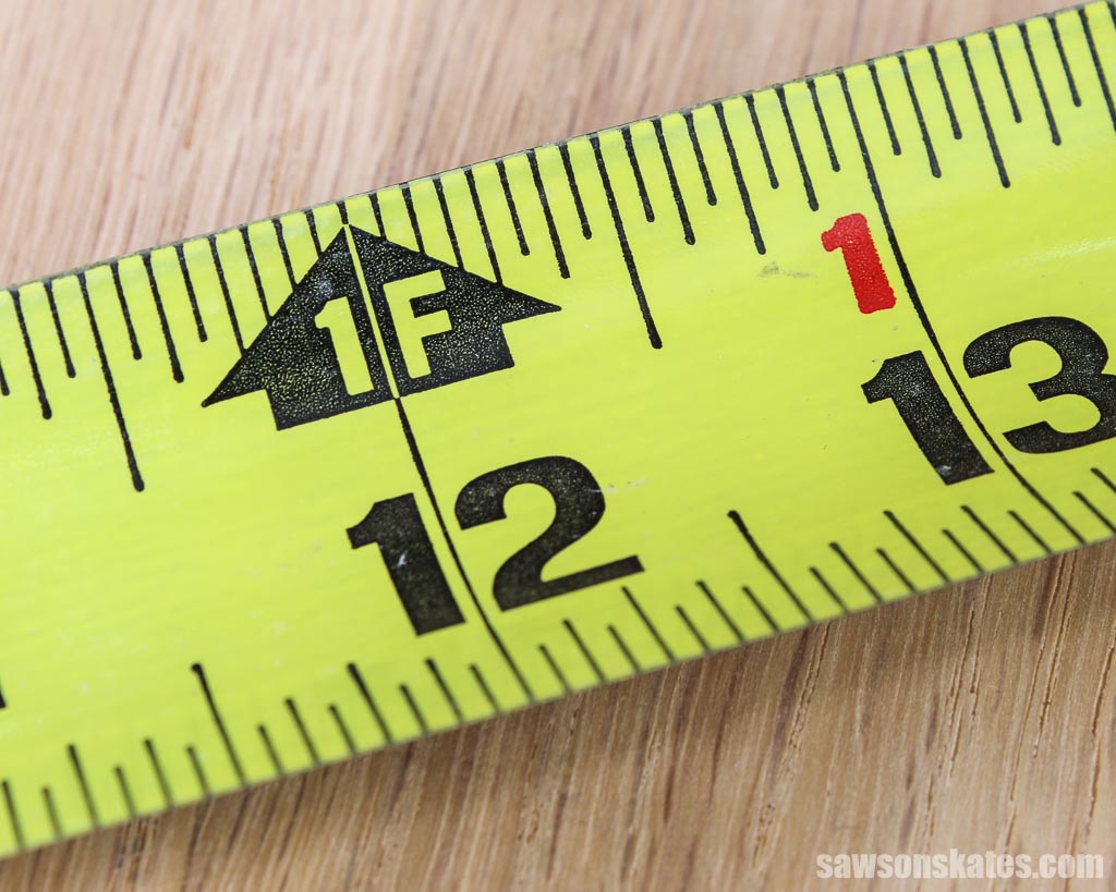 One-foot mark on a measuring tape