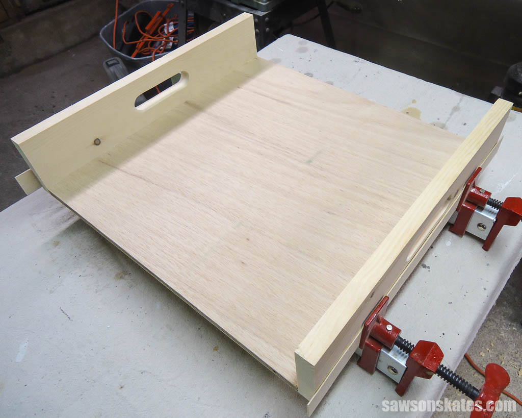 Attaching the sides on a DIY bar cart tray