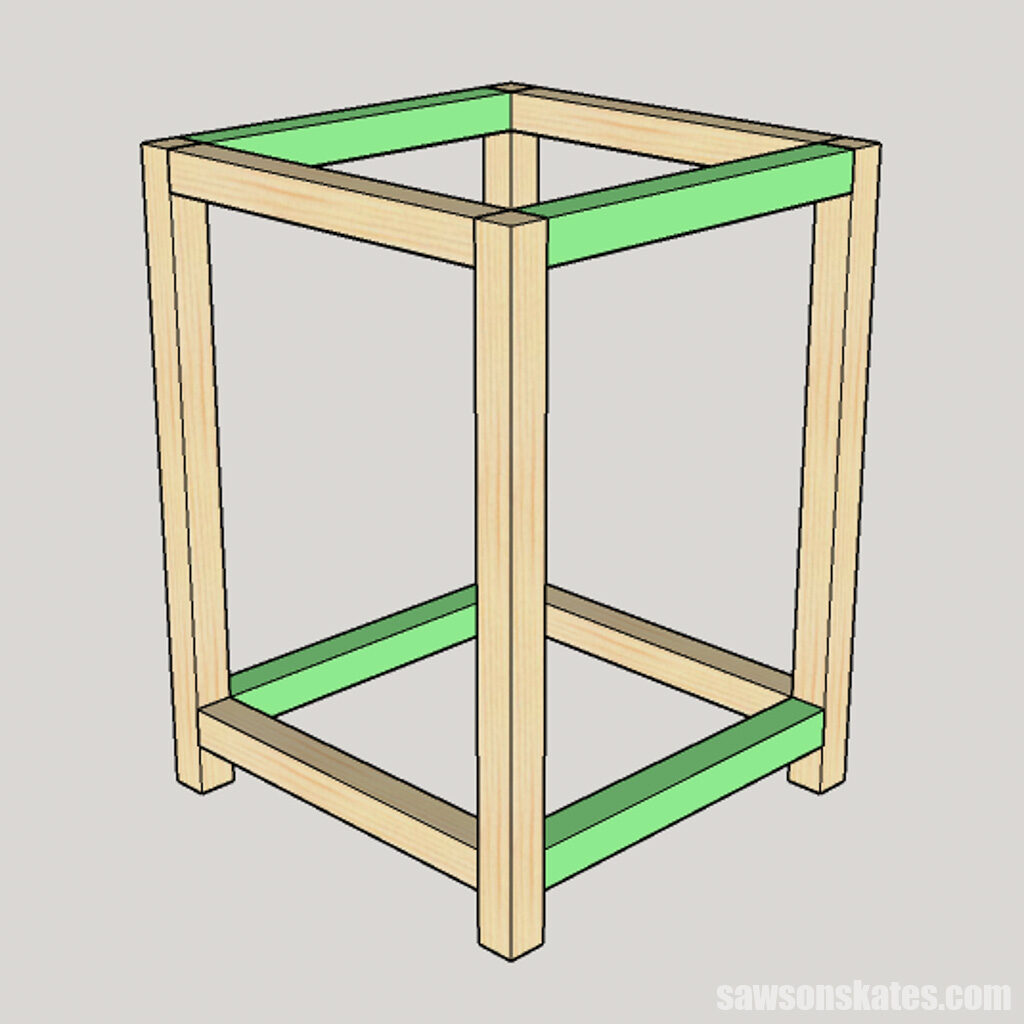 Showing how to attach the sides on DIY wood bar cart