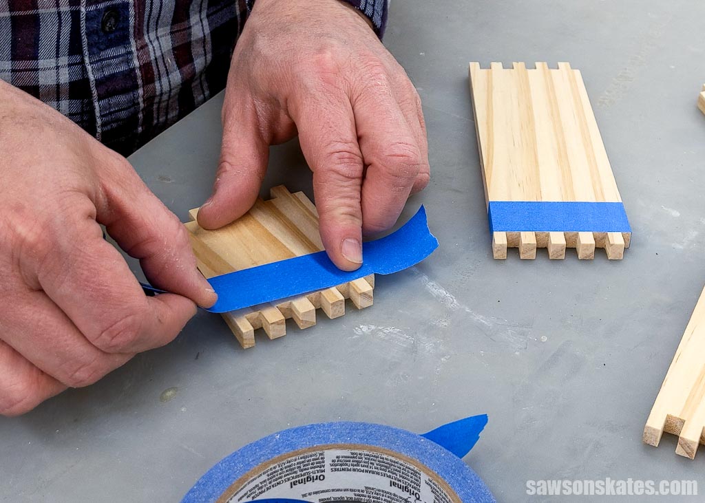 Applying painter's tape to a box joint