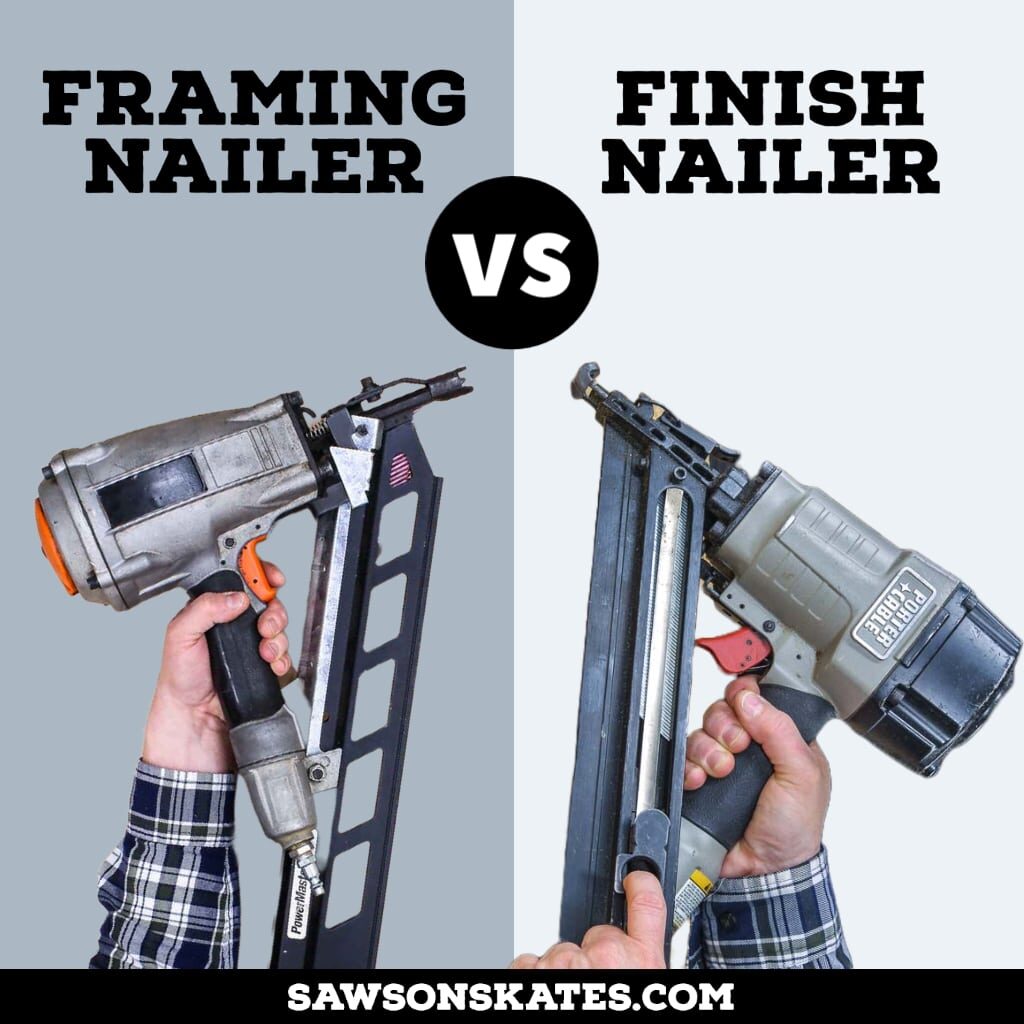 Graphic of framing nailer vs a finish nailer