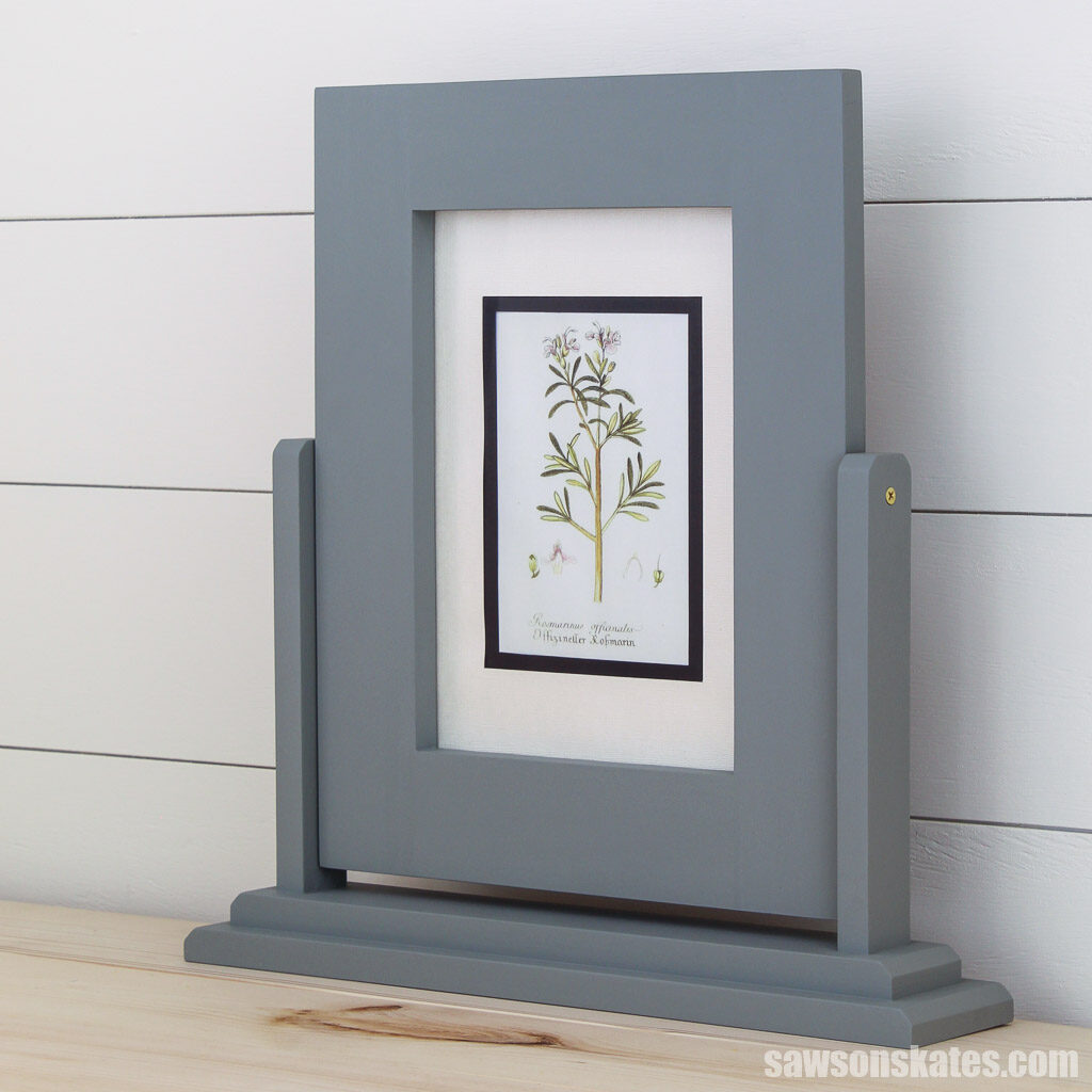 DIY tilting picture frame made with scrap wood