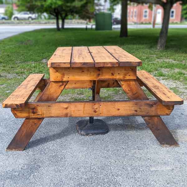 DIY picnic table in a yard