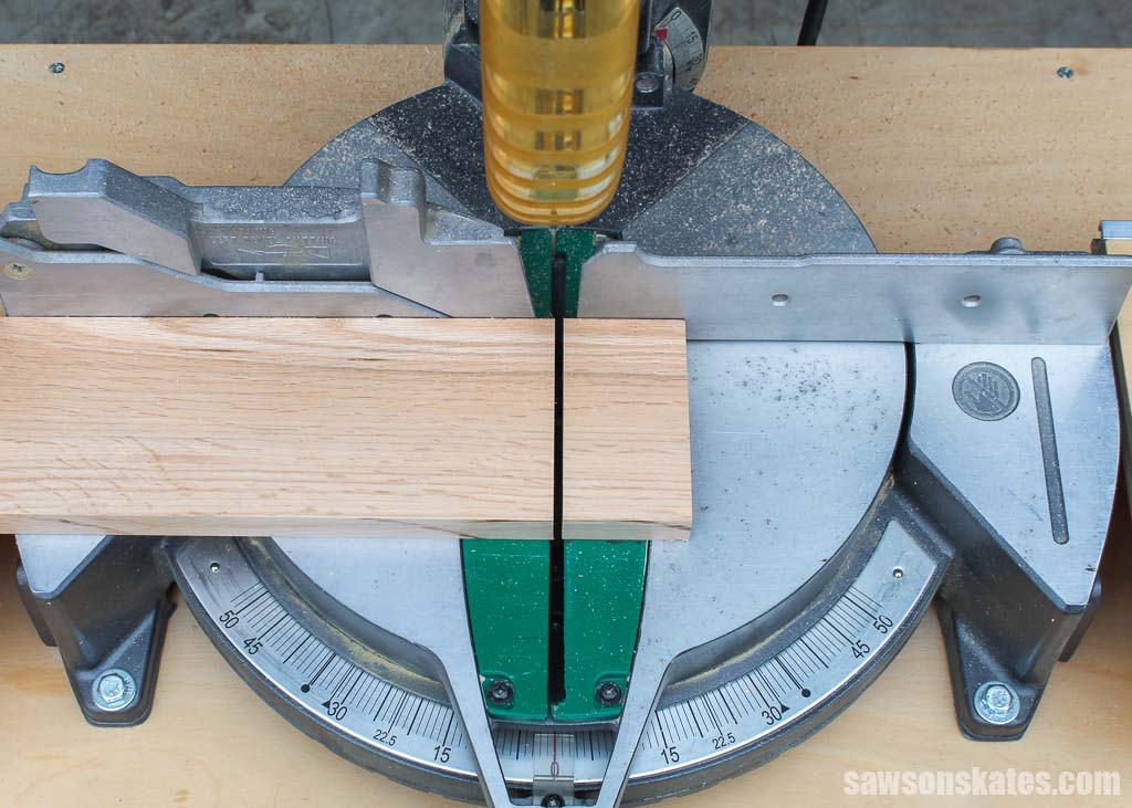 Crosscut made on a board using a miter saw