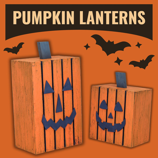 Pumpkin lanterns graphic with short and tall pumpkins