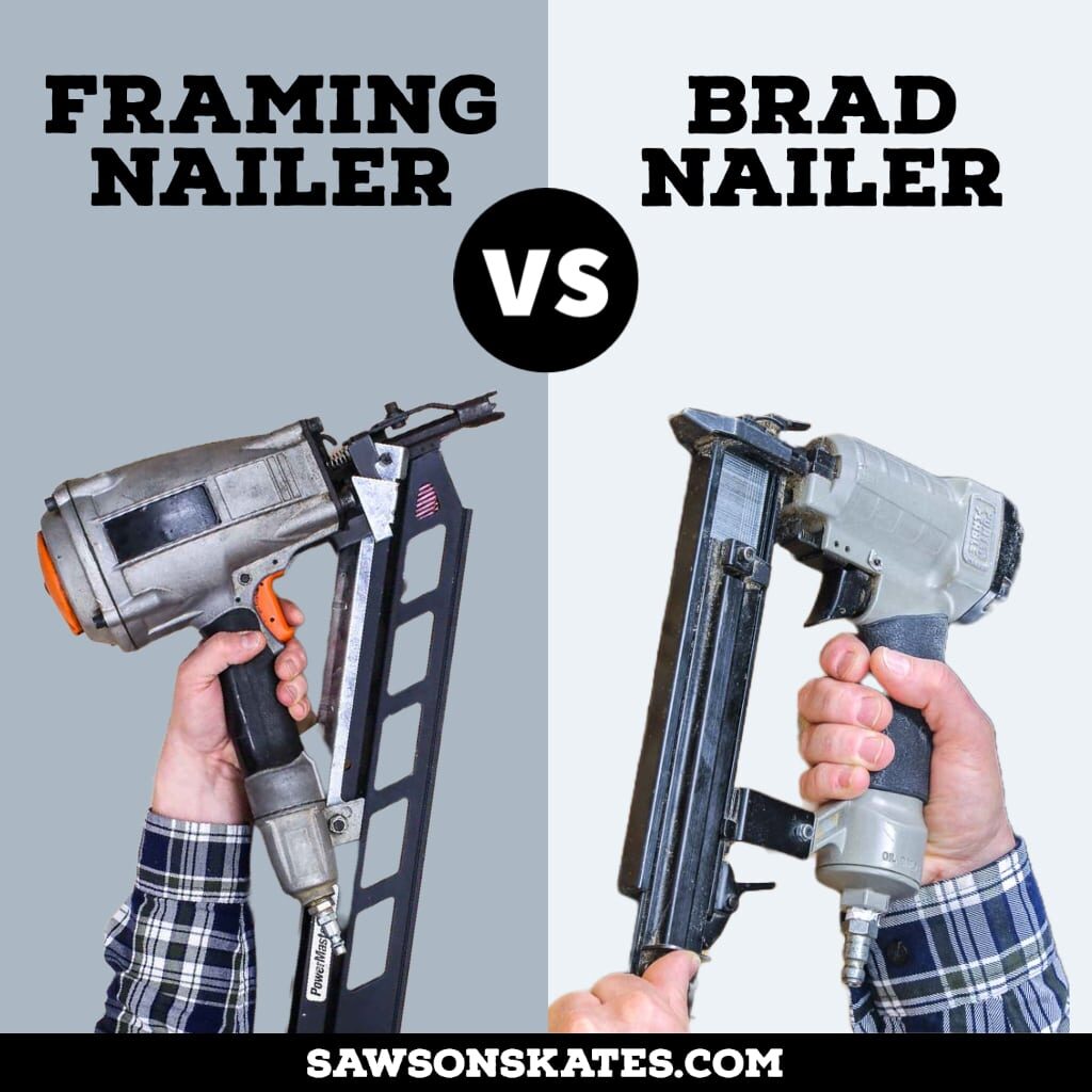 Framing nailer vs brad nailer comparison graphic