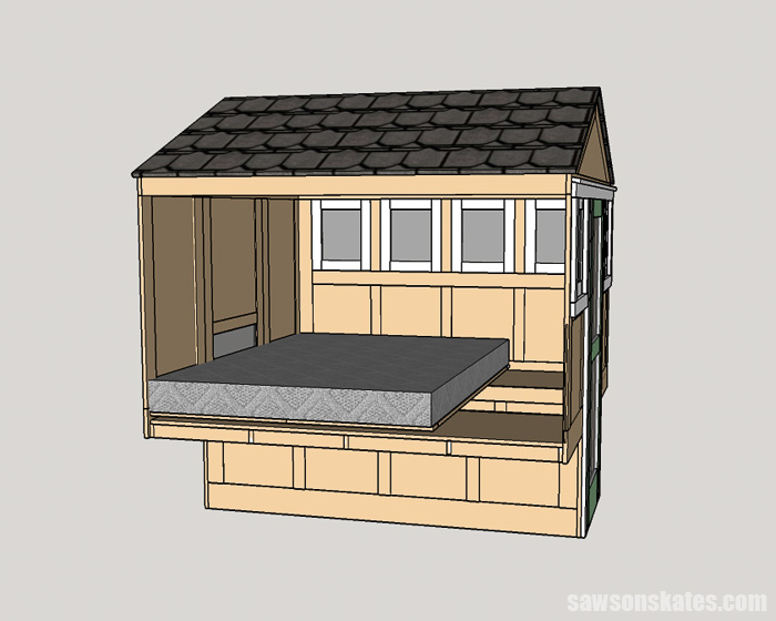 Rendering showing the interior design of a DIY truck camper