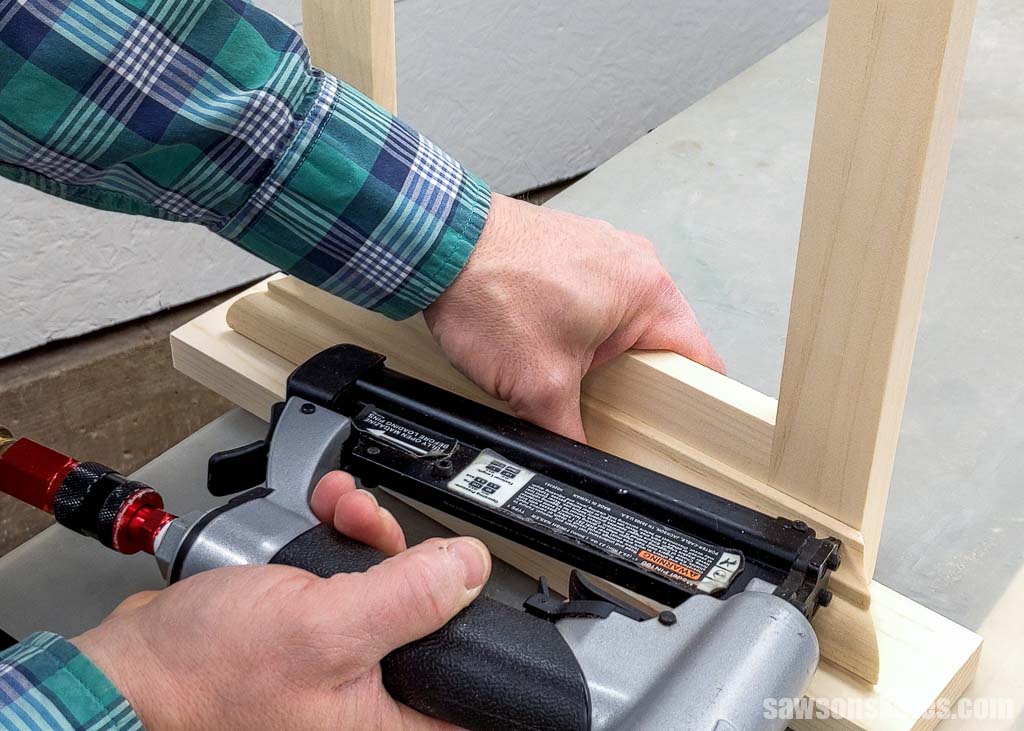 Attaching bed molding to a DIY picture frame using a pin nailer