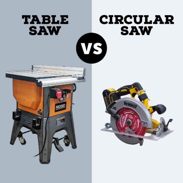 Text and images of a table saw vs a circular saw