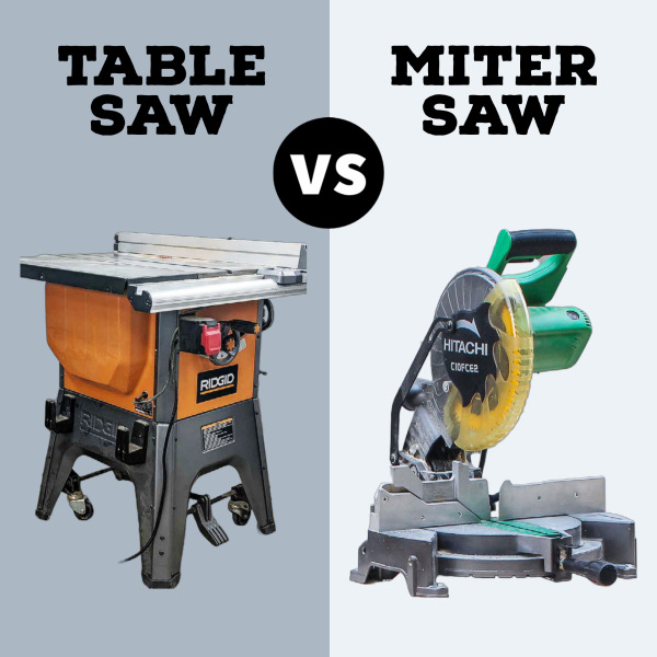 Text and images of a table saw vs a miter saw
