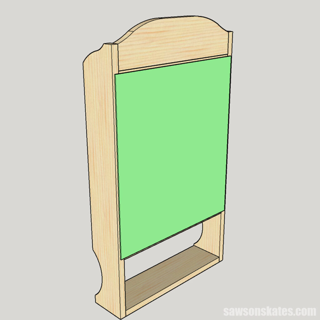 Sketch showing how to attach the back to a DIY farmhouse medicine cabinet