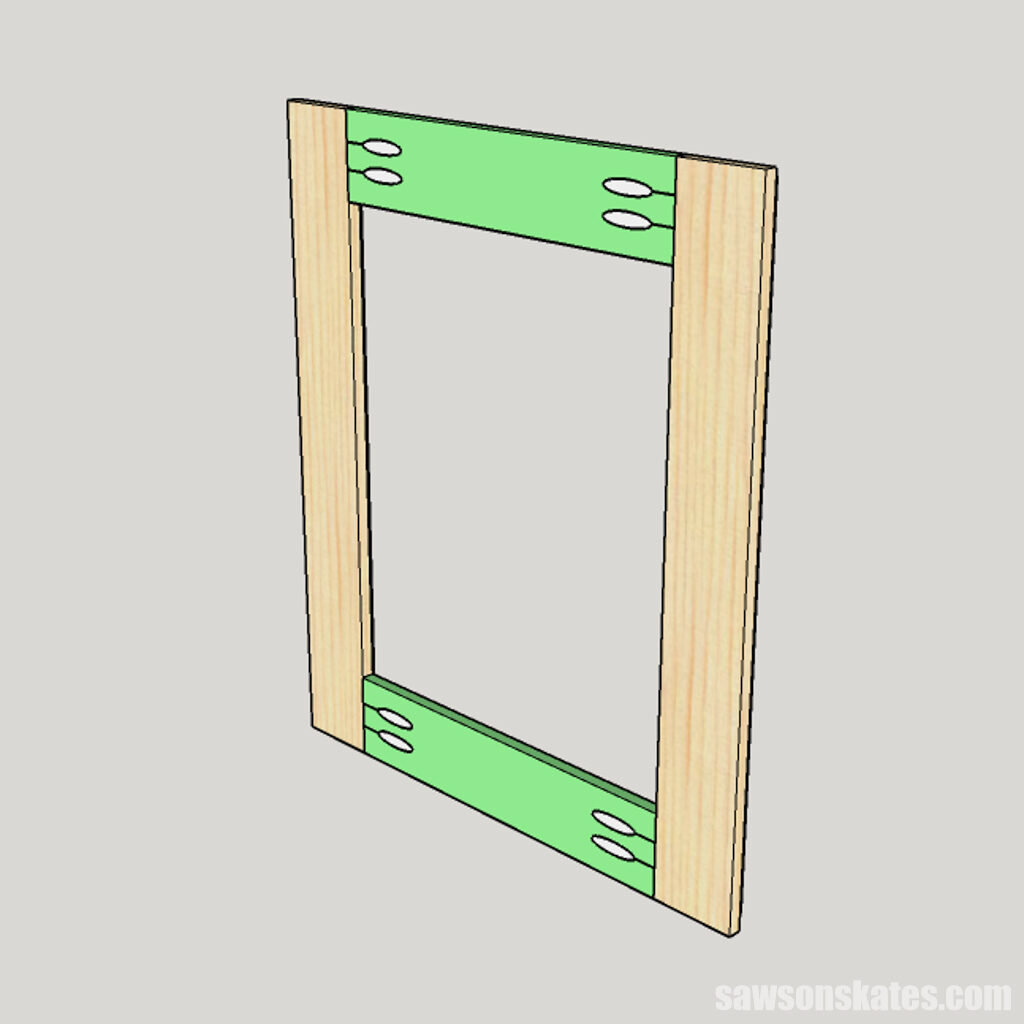 Sketch showing how to assemble a door for a DIY medicine cabinet