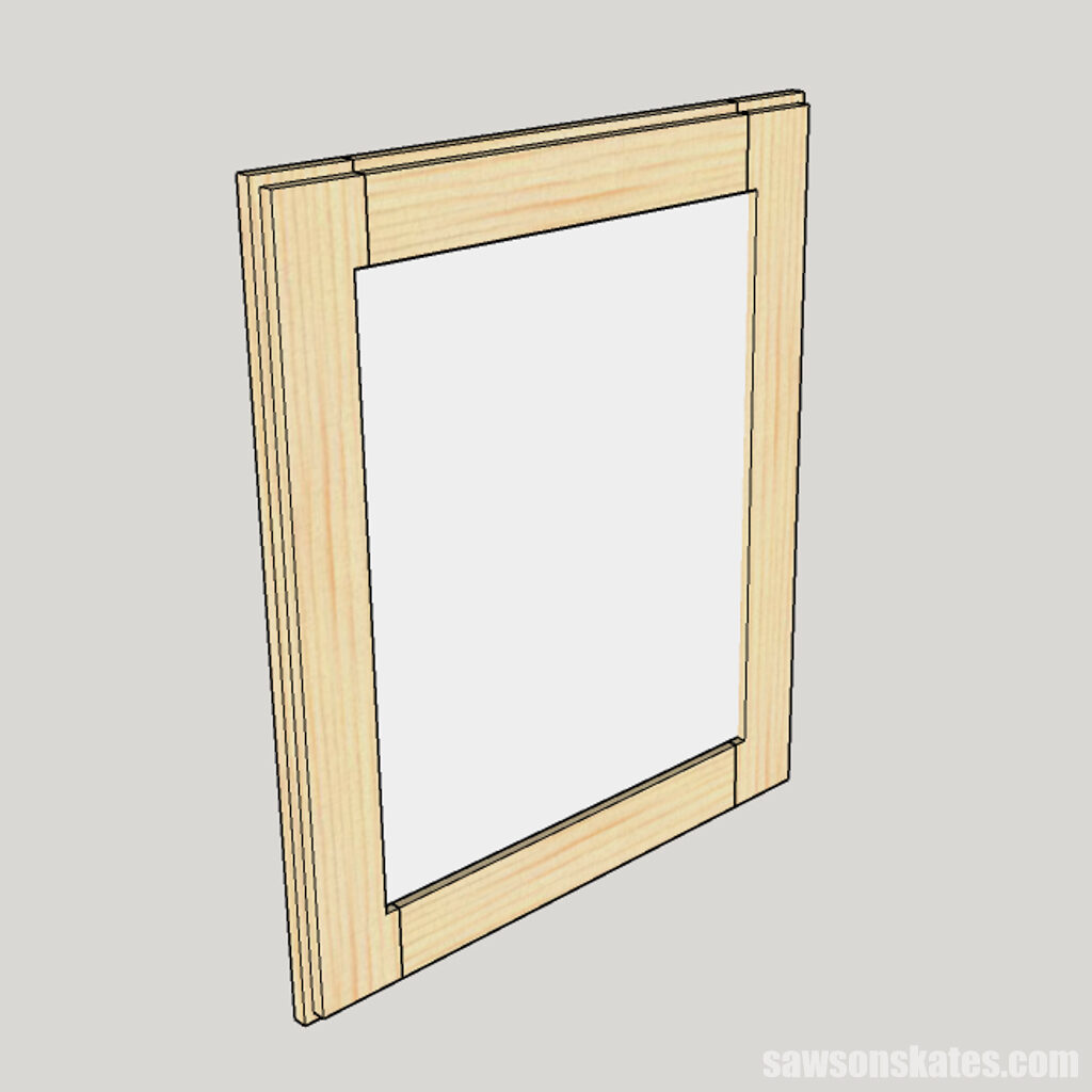Sketch showing how to install the mirror in a DIY medicine cabinet