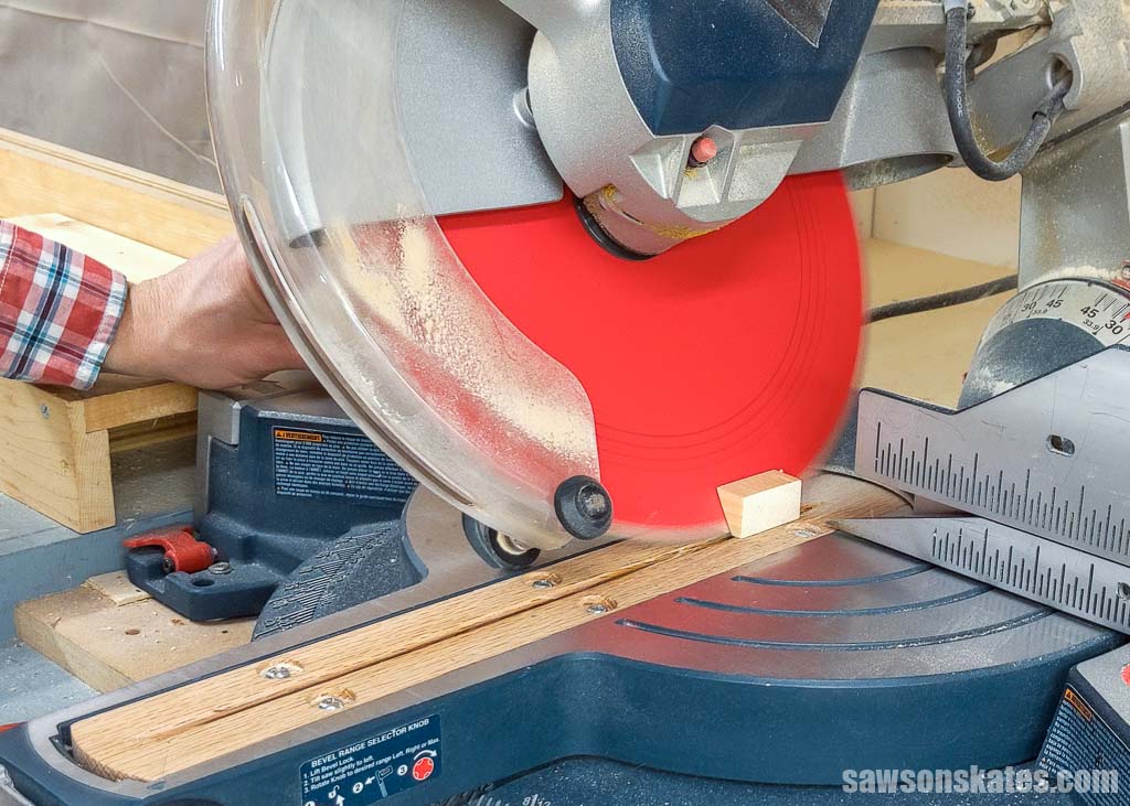 Using miter saw to cut an angle on the end of a board