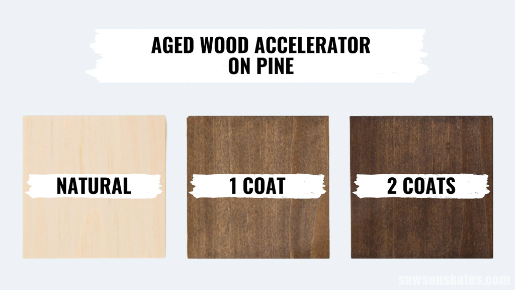 Graphic comparing one and two coats of Varathane Aged Wood Accelerator on pine