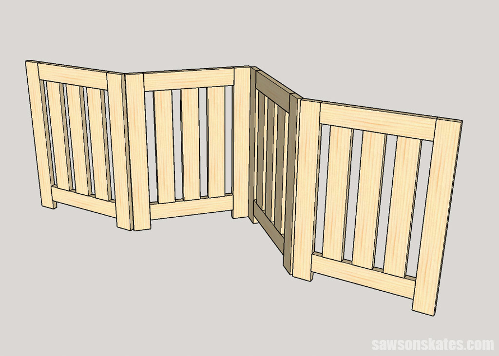 Sketch showing how to make a freestanding DIY dog gate for a large opening