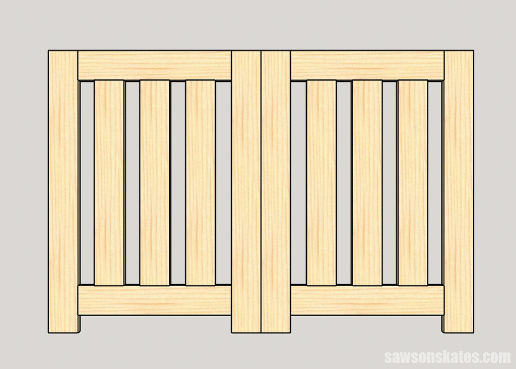 Sketch showing how to join DIY dog barrier panels with hinges