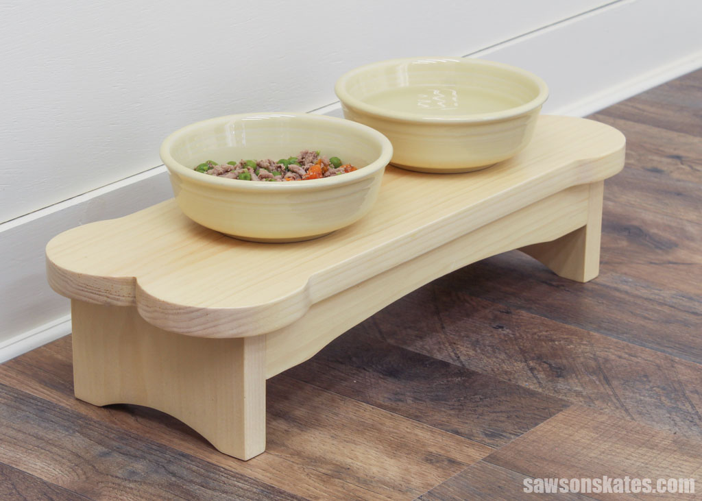 DIY dog bowl stand with food and water bowl