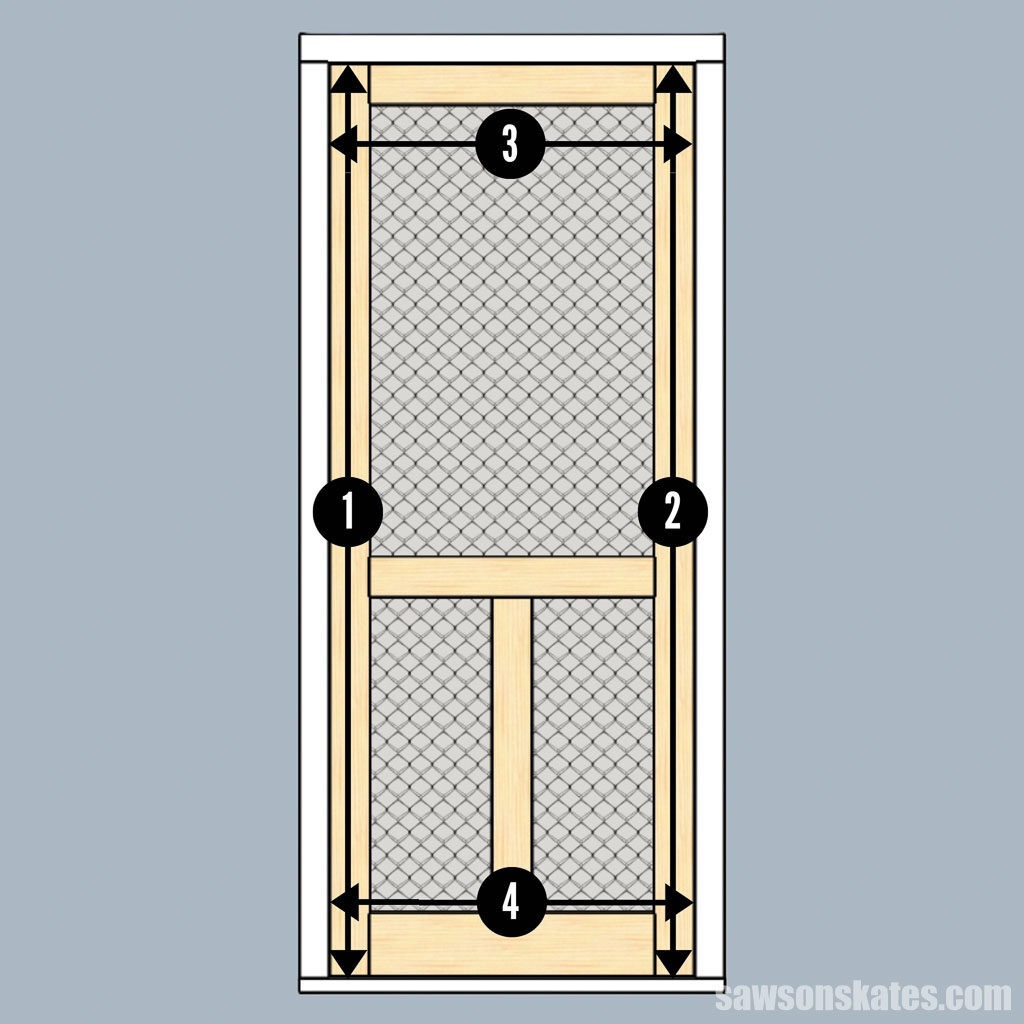 Diagram showing how to measure a door frame for a DIY screen door