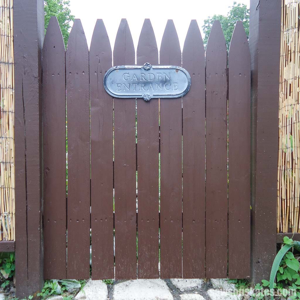 Front view of a DIY garden gate