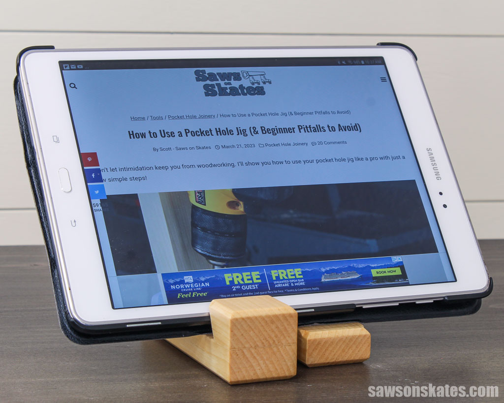 DIY tablet stand holding tablet horizontally