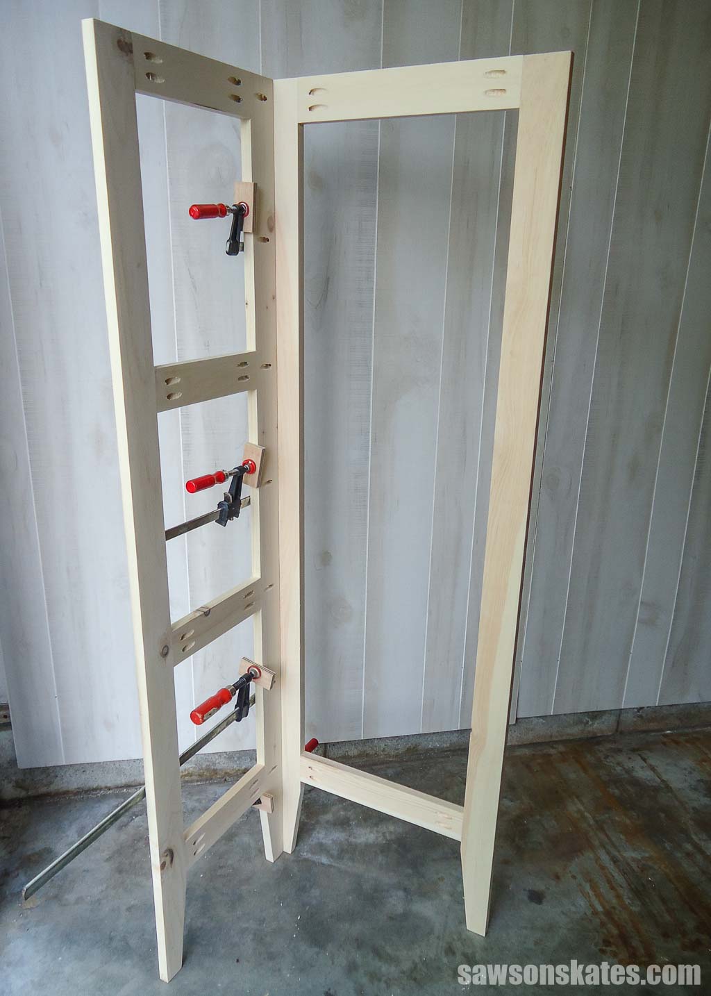 Joining an enclosed plant stand's side assembly to its front assembly