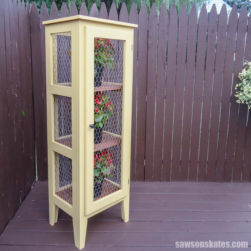 Right side view of an outdoor DIY enclosed plant stand
