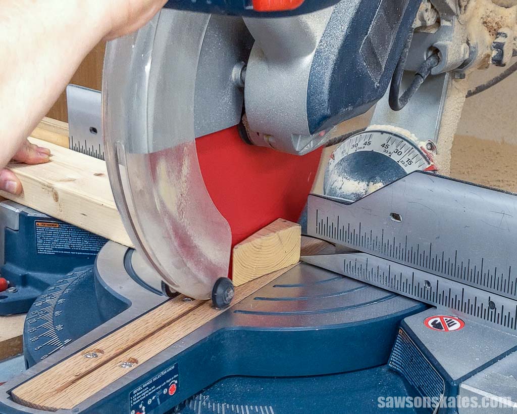 Cutting an angle on the end of a 2×4 with a miter saw