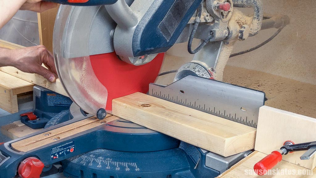 Using a miter saw to cut a board to length