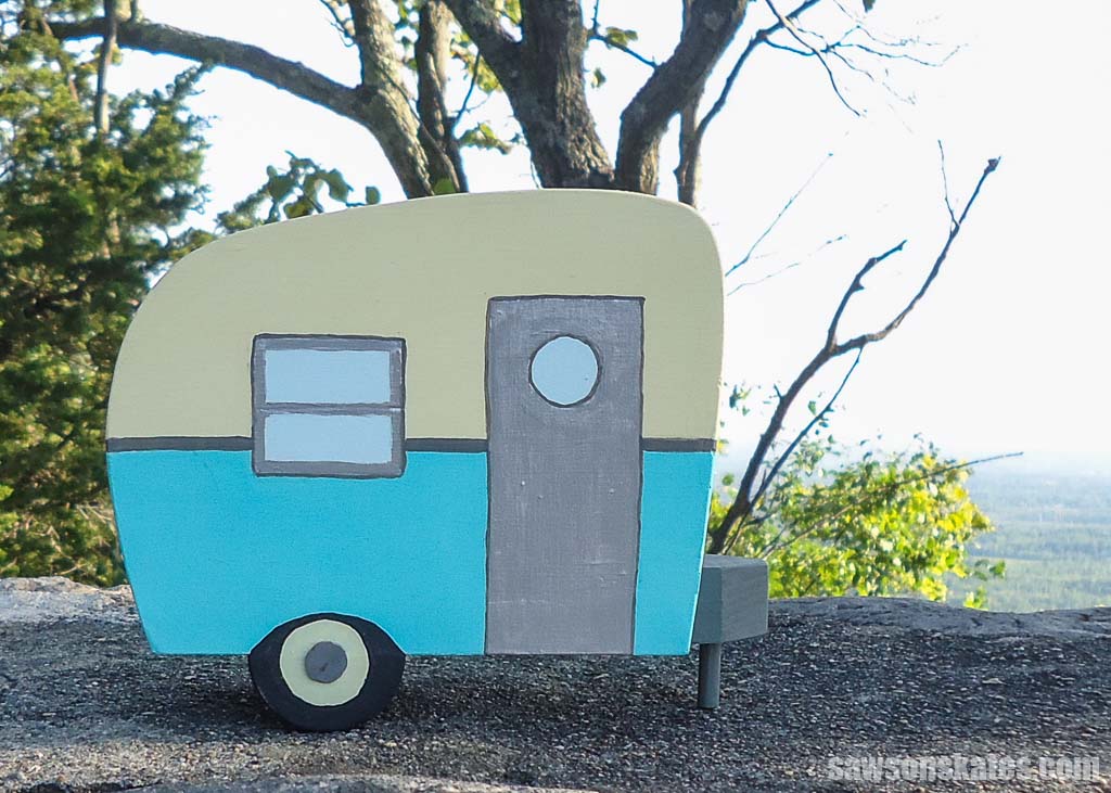 Looking at the front side of a wood DIY camper napkin holder without napkins