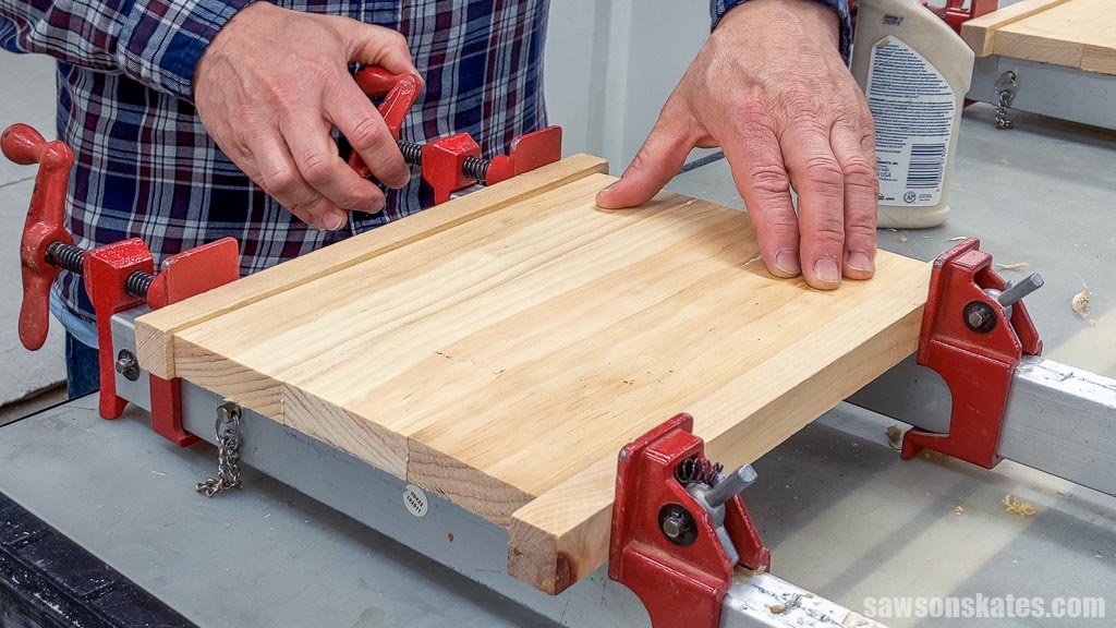 Gluing up a panel for DIY wooden tool tote