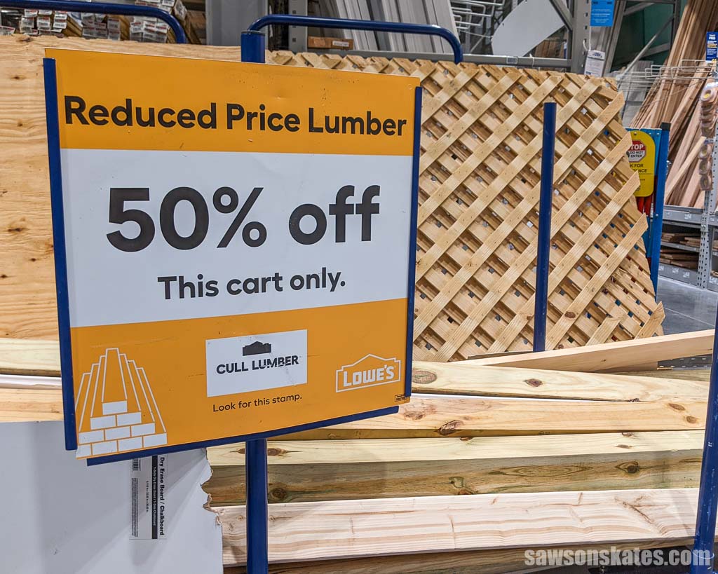 Cart of cull lumber at a home improvement store