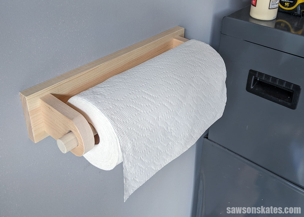 Top view of a DIY workshop paper towel holder