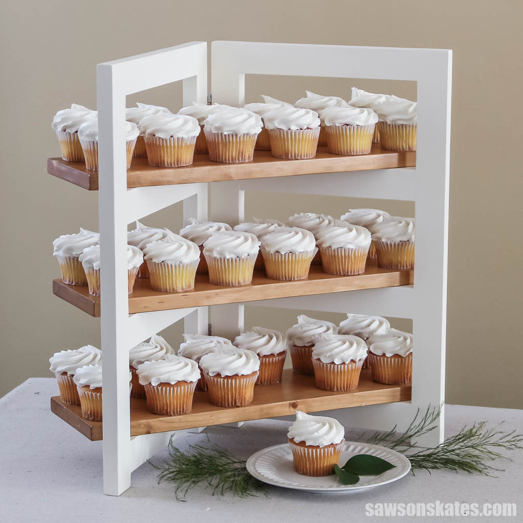 An easy-to-make DIY cupcake stand filled with cupcakes