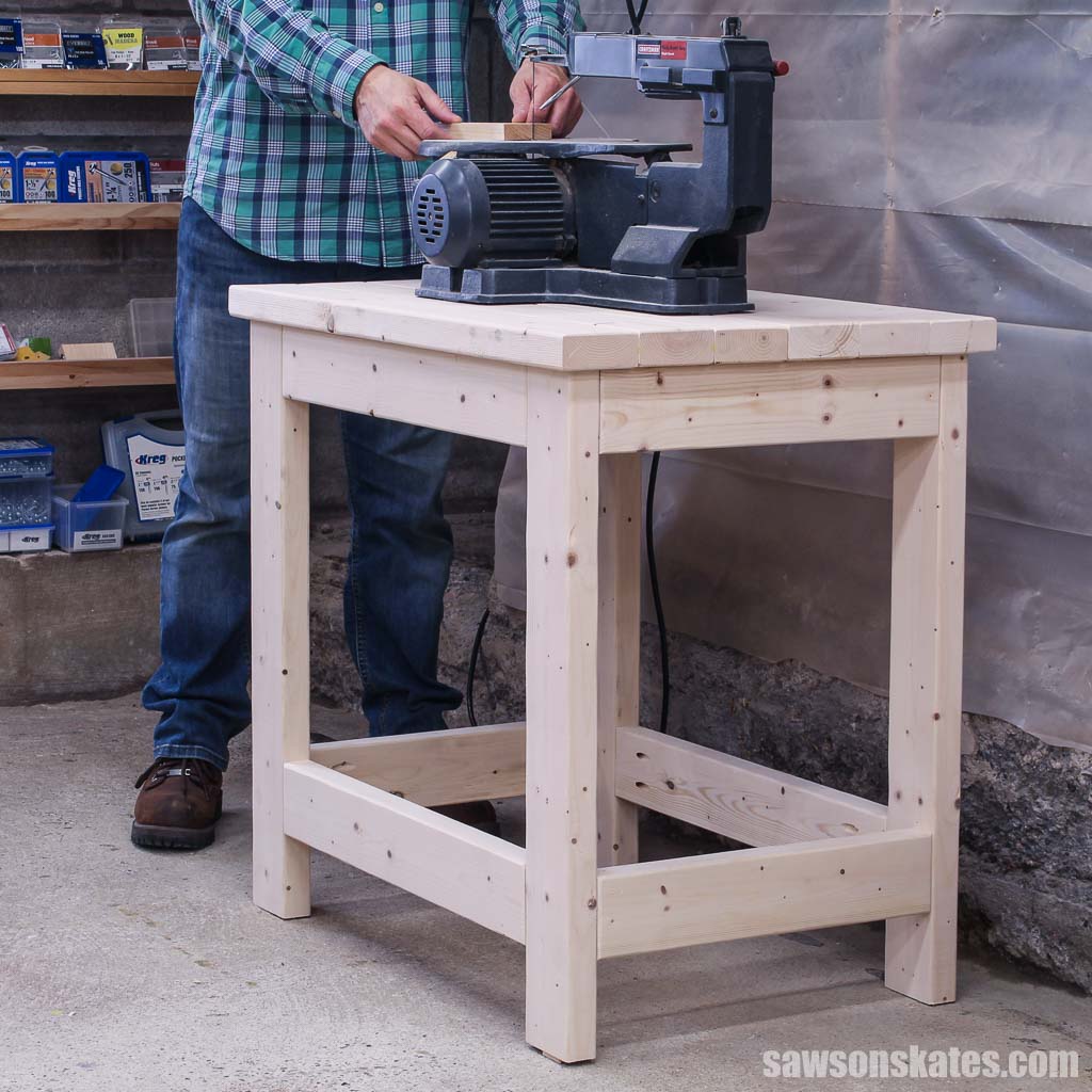 Using a scroll on a simple wood DIY power tool stand