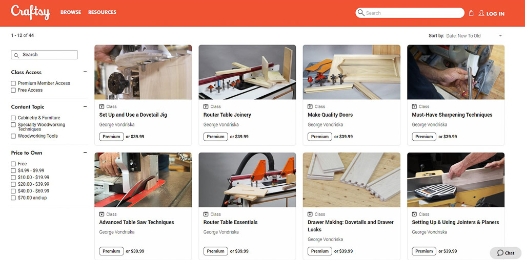 Online woodworking courses offered at Craftsy