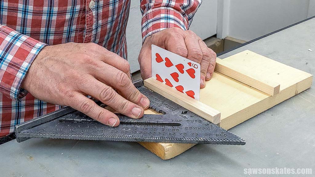 Aligning a small piece of wood with a speed square