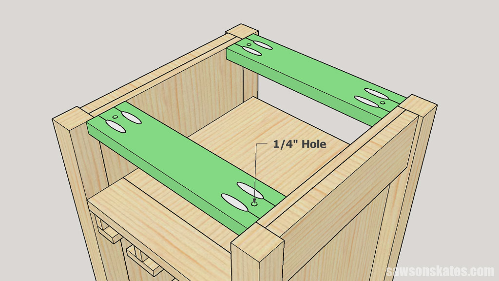 Sketch showing how to install the top stretchers for a DIY wine cabinet