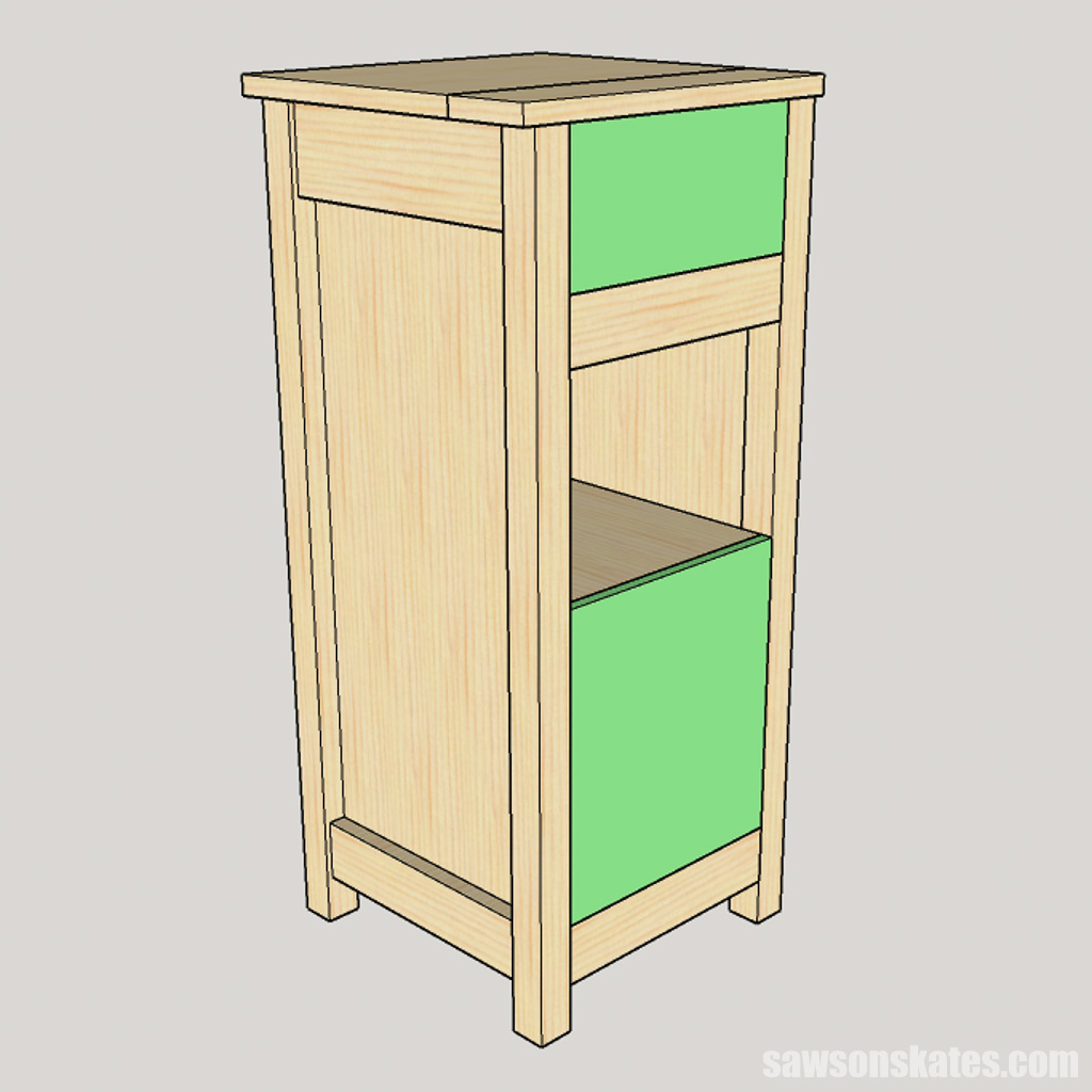 Sketch showing how to install a DIY wine cabinet's back panels